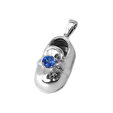 baby shoe charm pendant with birthstone in 14k white gold