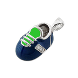 baby shoe charm pendant with diamonds in blue and green enamel 
