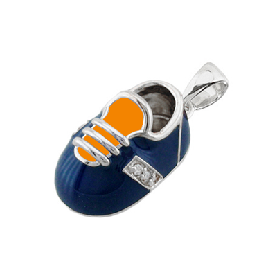 baby shoe charm pendant with diamonds in blue 