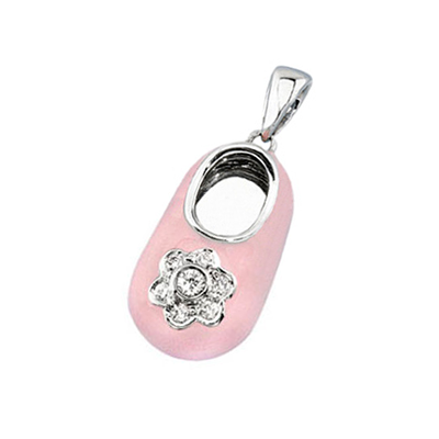 baby shoe charm pendant with diamond flower in pink 