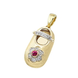 Select a Birthstone - 14k Baby Shoe Charm Pendant with Diamonds and Birthstone P-502A-CS*
