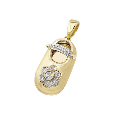 baby shoe charm pendant with diamond flower 