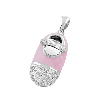 baby shoe charm pendant with diamond toe and strap