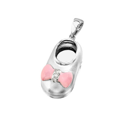 baby shoe charm pendant with diamond pink bow