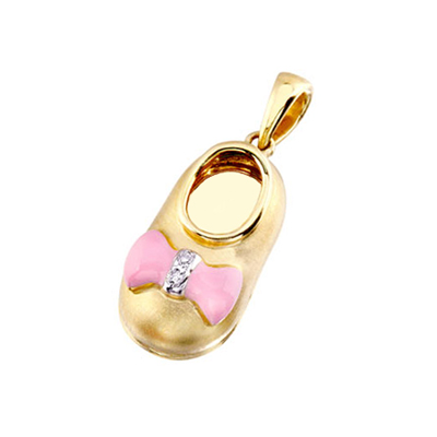 baby shoe charm pendant with diamond pink bow