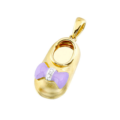 baby shoe charm pendant with diamond purple bow 