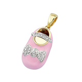 baby shoe charm pendant with diamond bow 