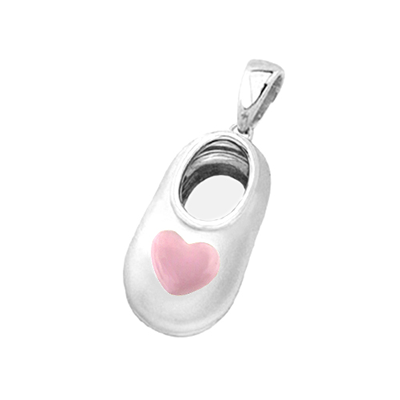 baby shoe charm pendant with pink heart 