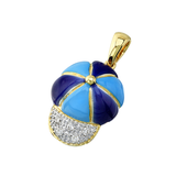 14k Yellow Gold Navy and Turquoise Blue Baby Baseball Cap Charm with Diamonds C-264E-BB